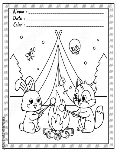 Fluffy Friends Coloring Page & Book for Adults and Kid. High resolution (300 DPI), Ready to print on standard 8.5x11-(A4) inch paper With (No Bleed), Black and White. Vector illustration