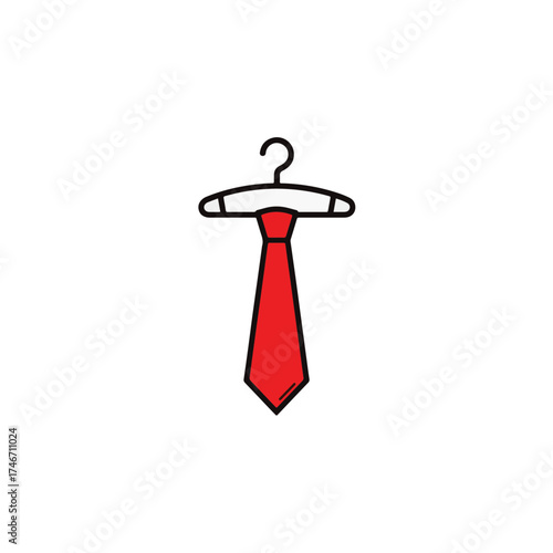 Minimalist red tie on hanger against white background, modern elegance