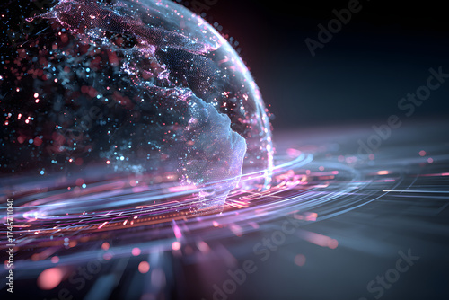Galactic Frontier: A captivating illustration depicts the Earth enshrouded in a vibrant aura of interconnected light trails, symbolizing global connectivity and the boundless expanse of the universe.