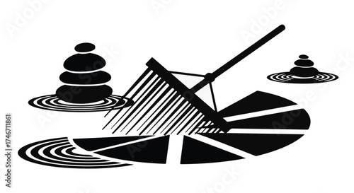 Zen garden raking stones creating peaceful ripple patterns