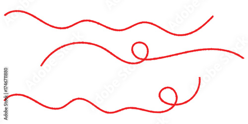Red thread icon sets on white background. Isolated curved threads on white page. Isolated red curved thread on white background. EPS 10. 