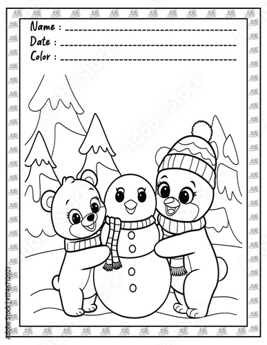 Fluffy Friends Coloring Page & Book for Adults and Kid. High resolution (300 DPI), Ready to print on standard 8.5x11-(A4) inch paper With (No Bleed), Black and White. Vector illustration