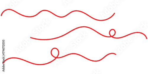 Red thread icon sets on white background. Isolated curved threads on white page. Isolated red curved thread on white background. EPS 10. 