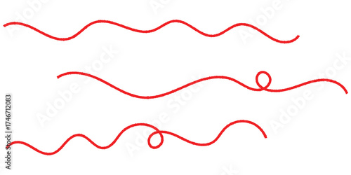 Red thread icon sets on white background. Isolated curved threads on white page. Isolated red curved thread on white background. EPS 10. 