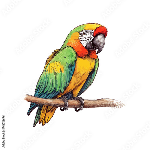 macaw birds hand drawn illustration