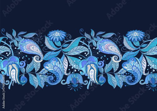 Wallpaper Mural Fantasy flowers in retro, vintage, jacobean embroidery style. Seamless pattern, background. Vector illustration. Torontodigital.ca