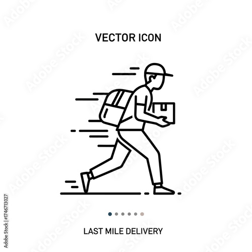 Last mile delivery vector icon of a running delivery man.