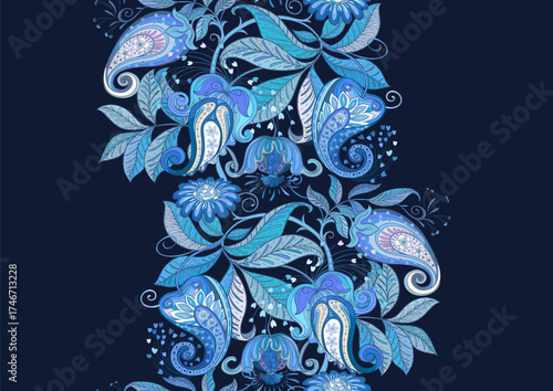Wallpaper Mural Fantasy flowers in retro, vintage, jacobean embroidery style. Seamless pattern, background. Vector illustration. Torontodigital.ca