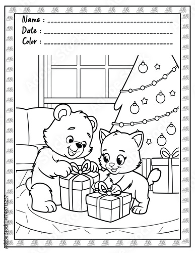 Fluffy Friends Coloring Page & Book for Adults and Kid. High resolution (300 DPI), Ready to print on standard 8.5x11-(A4) inch paper With (No Bleed), Black and White. Vector illustration