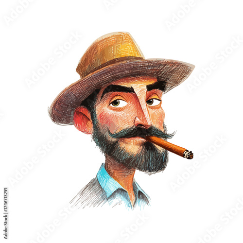 man with cigar hand drawn illustration