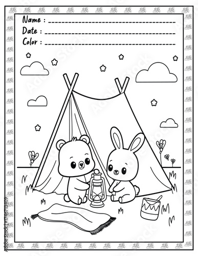 Fluffy Friends Coloring Page & Book for Adults and Kid. High resolution (300 DPI), Ready to print on standard 8.5x11-(A4) inch paper With (No Bleed), Black and White. Vector illustration