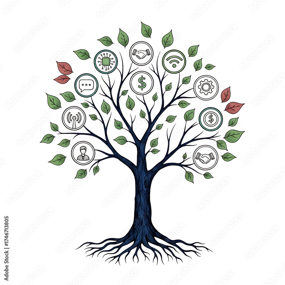 Fototapeta premium Digital growth tree symbolizing business development and innovation ideas