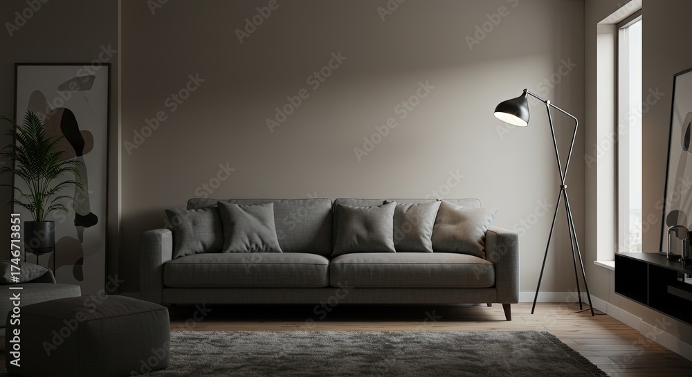 Fototapeta premium Modern interior design living room with sofa lamp and decorative elements