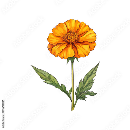 marigold flower hand drawn illustration