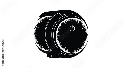 Futuristic spherical device with glowing dials and power symbol