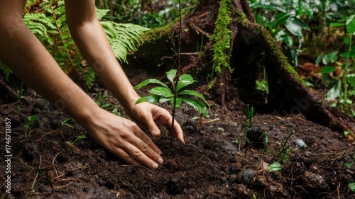 Wallpaper Mural Hands carefully plant a young tree in the forest floor. Torontodigital.ca