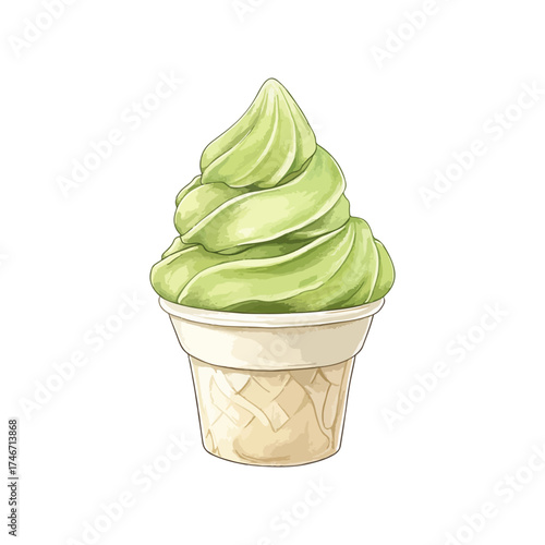 matcha ice cream hand drawn illustration