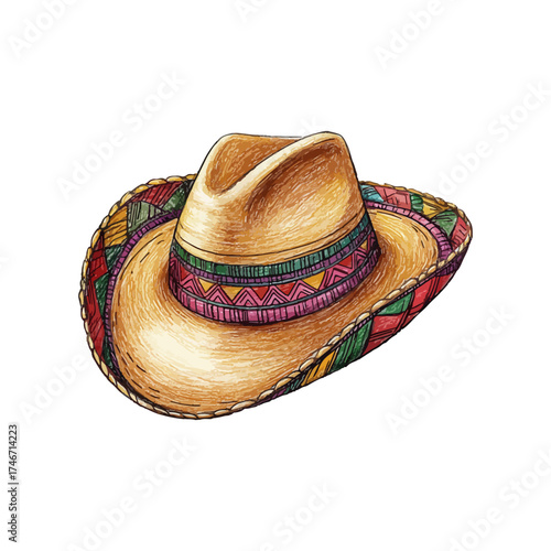 mexican hat sombrero hand drawn illustration
