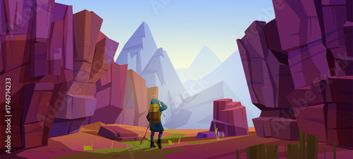 Traveler at mountains, journey or adventure trip