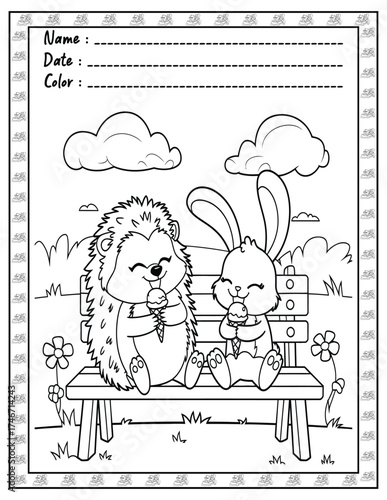 Fluffy Friends Coloring Page & Book for Adults and Kid. High resolution (300 DPI), Ready to print on standard 8.5x11-(A4) inch paper With (No Bleed), Black and White. Vector illustration