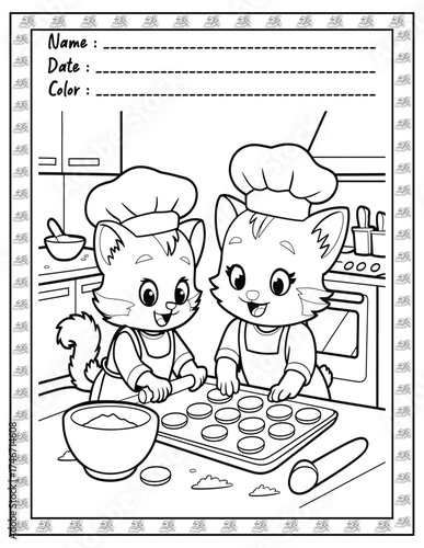 Fluffy Friends Coloring Page & Book for Adults and Kid. High resolution (300 DPI), Ready to print on standard 8.5x11-(A4) inch paper With (No Bleed), Black and White. Vector illustration
