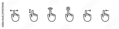 Swipe icon set. Hand gesture slide vector set. Slide left right finger icon set.