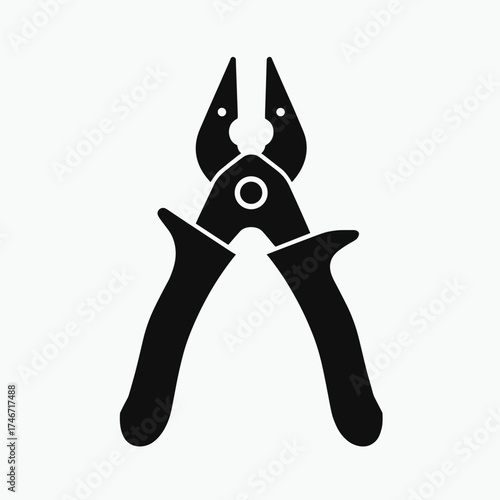 Pliers illustrated on simple white background, icon for construction topics. Construction pliers for gripping, cutting, and bending shown against plain studio backdrop.