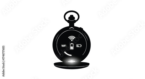 Modern pocket watch with digital display of wifi and battery status