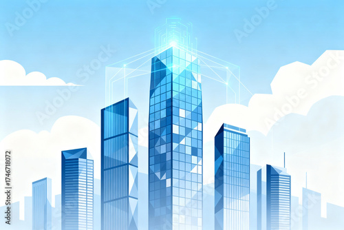 Futuristic city skyline with glowing towers