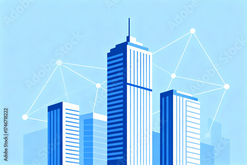 Blue skyscrapers with network connections