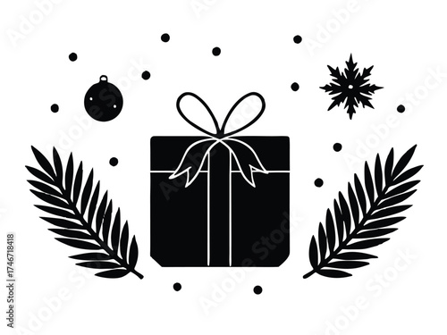 Vector art of silhouette of a gift box with decorations