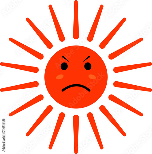 Angry red sun with rays