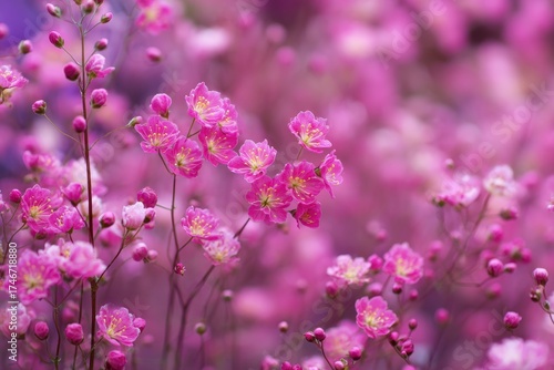 Delicate Tiny Pink Blooms in a Serene Garden Setting - A Closeup Nature Perspective