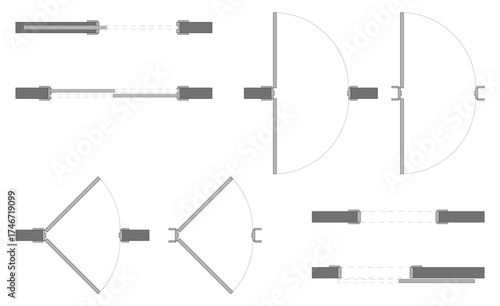 CAD set of doors and windows in design top view floor plan editable vector