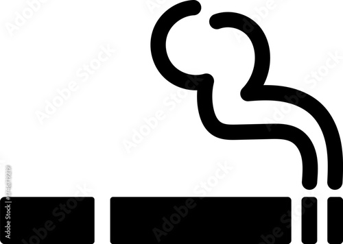 Simple black and white icon of a smoking cigarette with smoke