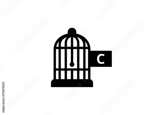 Cage Icon with 'C' Symbol Concept of Confinement, Restrictions, and Limitations
