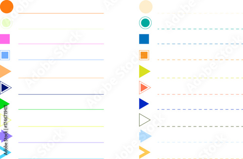 Colorful geometric shapes and lines on white background