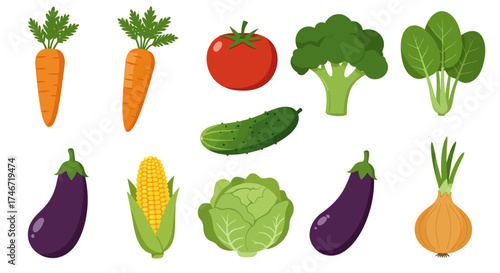 Ten illustrated vegetables arranged in two rows on a white background