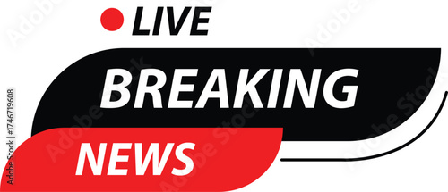A graphic displaying "LIVE BREAKING NEWS" in red, black, and white against a white background.