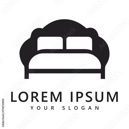 Minimalist Bed Logo with Pillows and Wavy Line