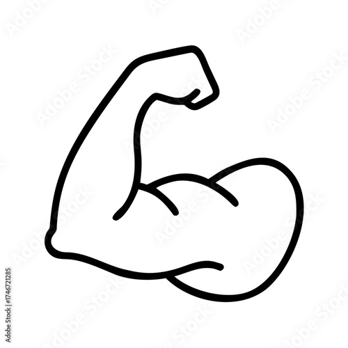 Strong muscular arm flexing in a bold line art design  