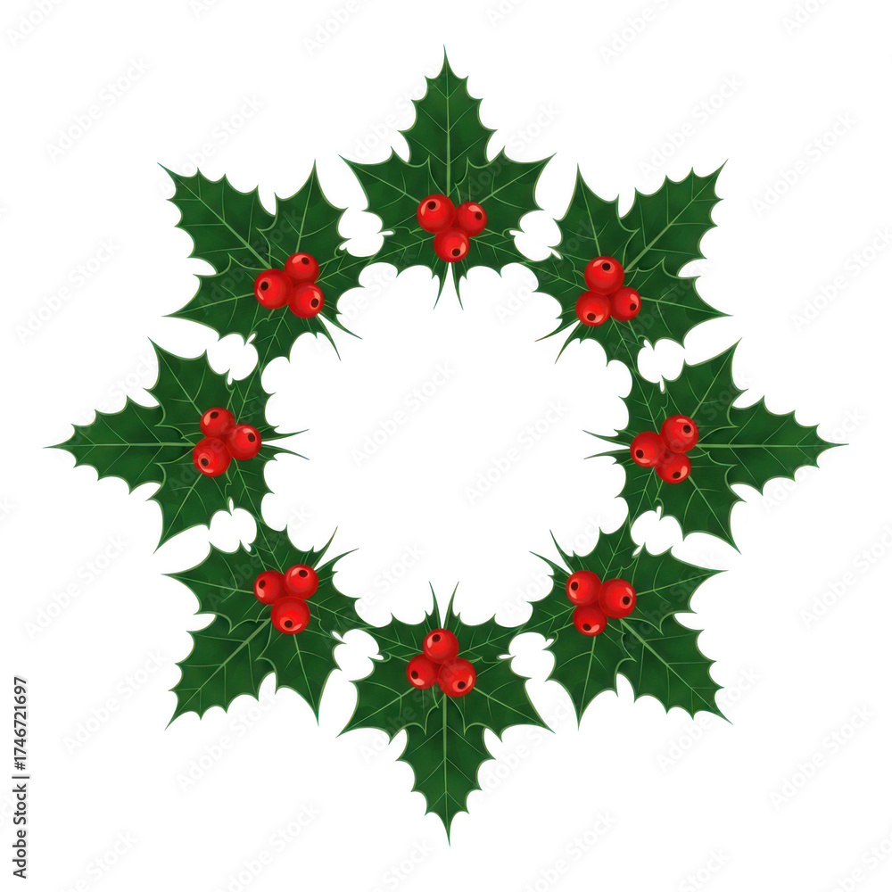 Naklejka premium Holly leaves and berries wreath isolated on transparent background