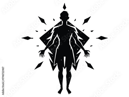 Vector art of silhouette of a person with diamond shapes