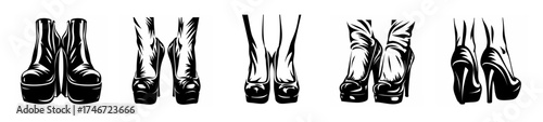 Fashionable high heels showcase on runway models diverse styles and designs demonstrated