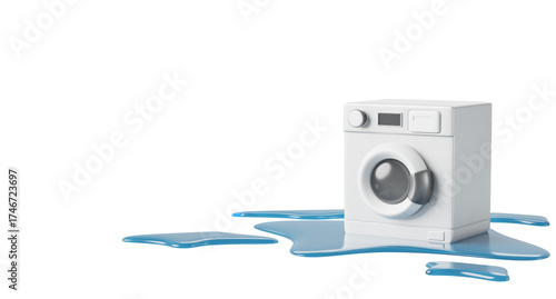 Slika na platnu Laundry service advertising banner with laundromat washing machine, detergent bottles, dirty clothes in basket, iron board and clean towel stack