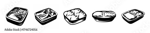 Five compartment inflight meal trays food service ready for travel airline cuisine bento box style