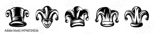 Classic jester hat icons featuring elaborate designs and festive motifs