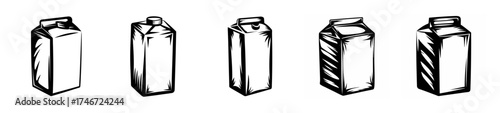 Hand drawn sketch collection of juice boxes or milk cartons displayed in a row