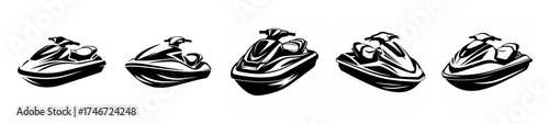 Dynamic jet ski poses five action shots aquatic sport entertainment and thrill machine recreation