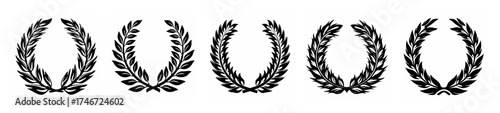 Set of five laurel wreath icons symbolizing achievement victory and honor for awards and recognition